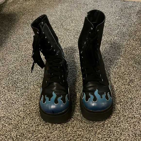 Blue Flame Combat Boots Dolls Kill | Shoes | Rare Dolls Kill Current Mood Blue Flame  main image 4